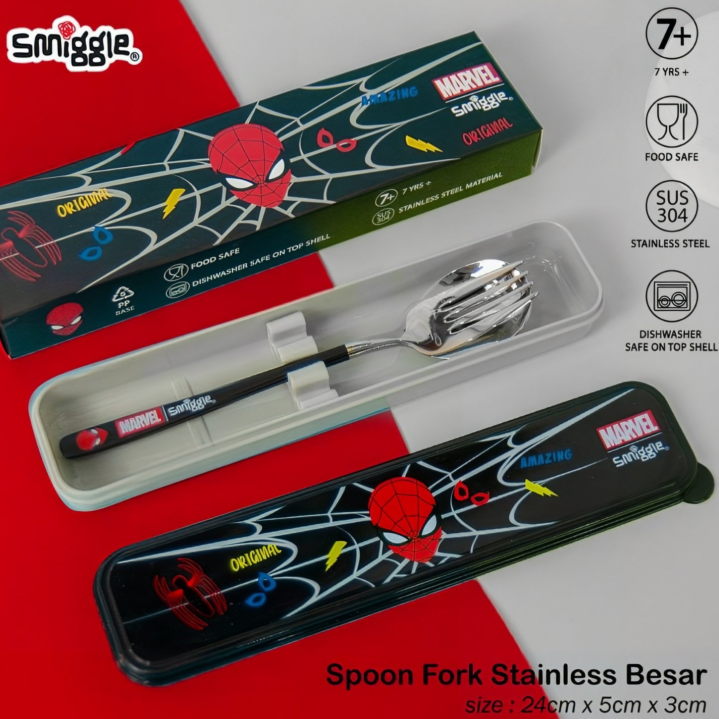 Smiggle Spiderman Set Fork+Spoon With Storage Box