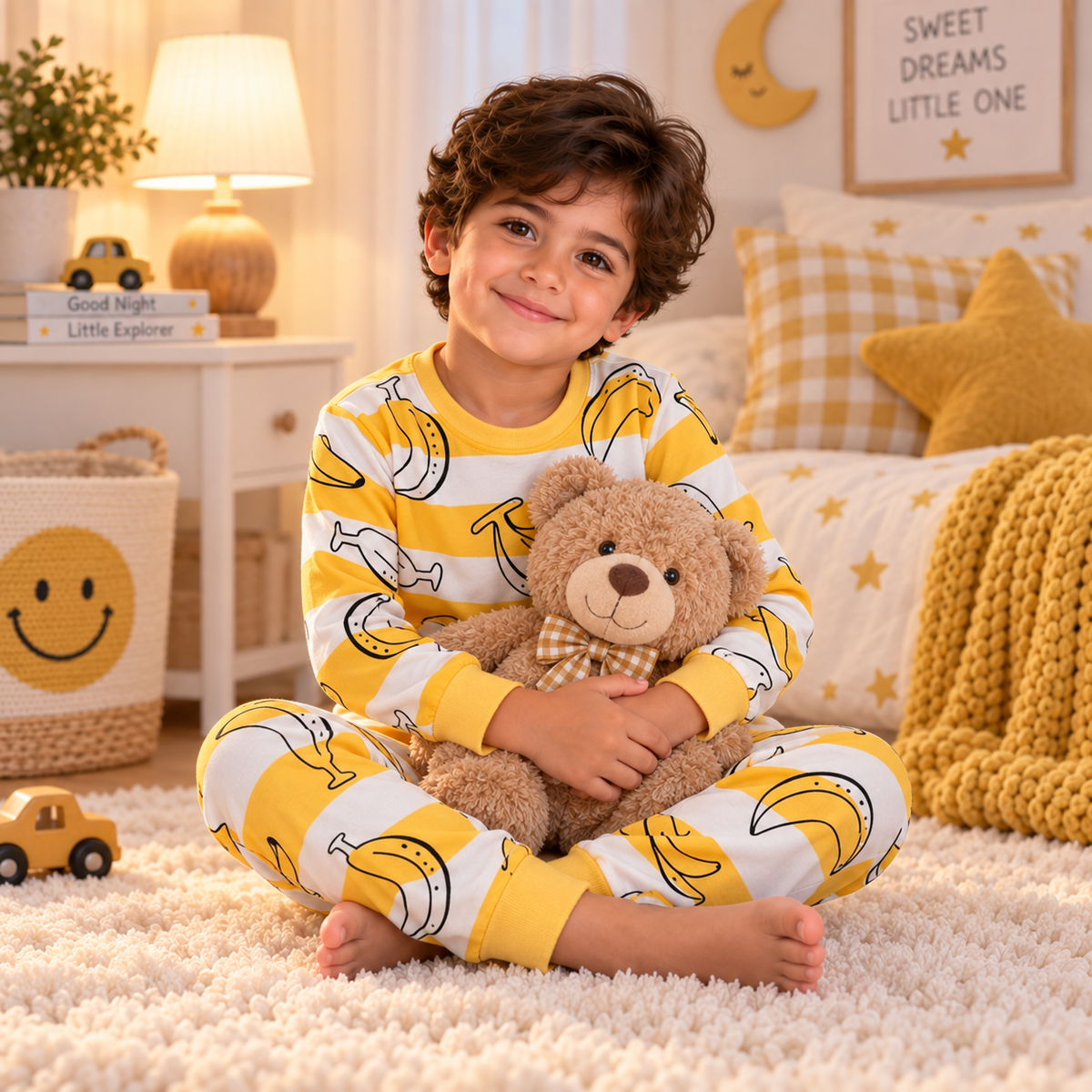 Boys’ 100% Cotton Banana Pajama Set | 1–6Y