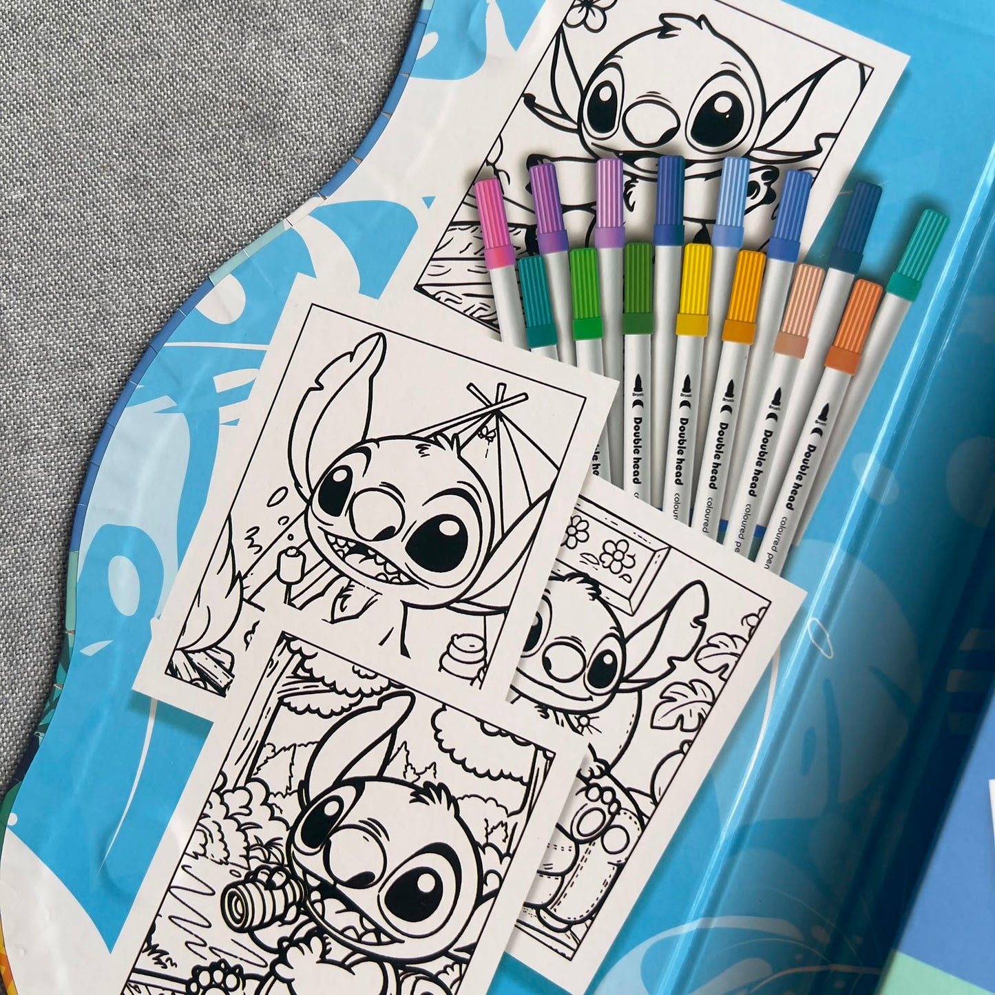 Large Stitch & Angel Coloring Book Set with 15 Double-Ended Markers – 32 Pages