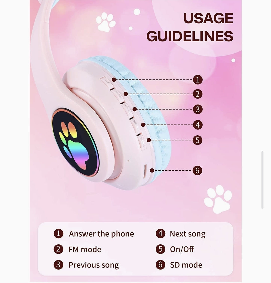 Cute Cat Ear Wireless Headphones- LED Lights, Noise Cancelling & Bluetooth 5.0