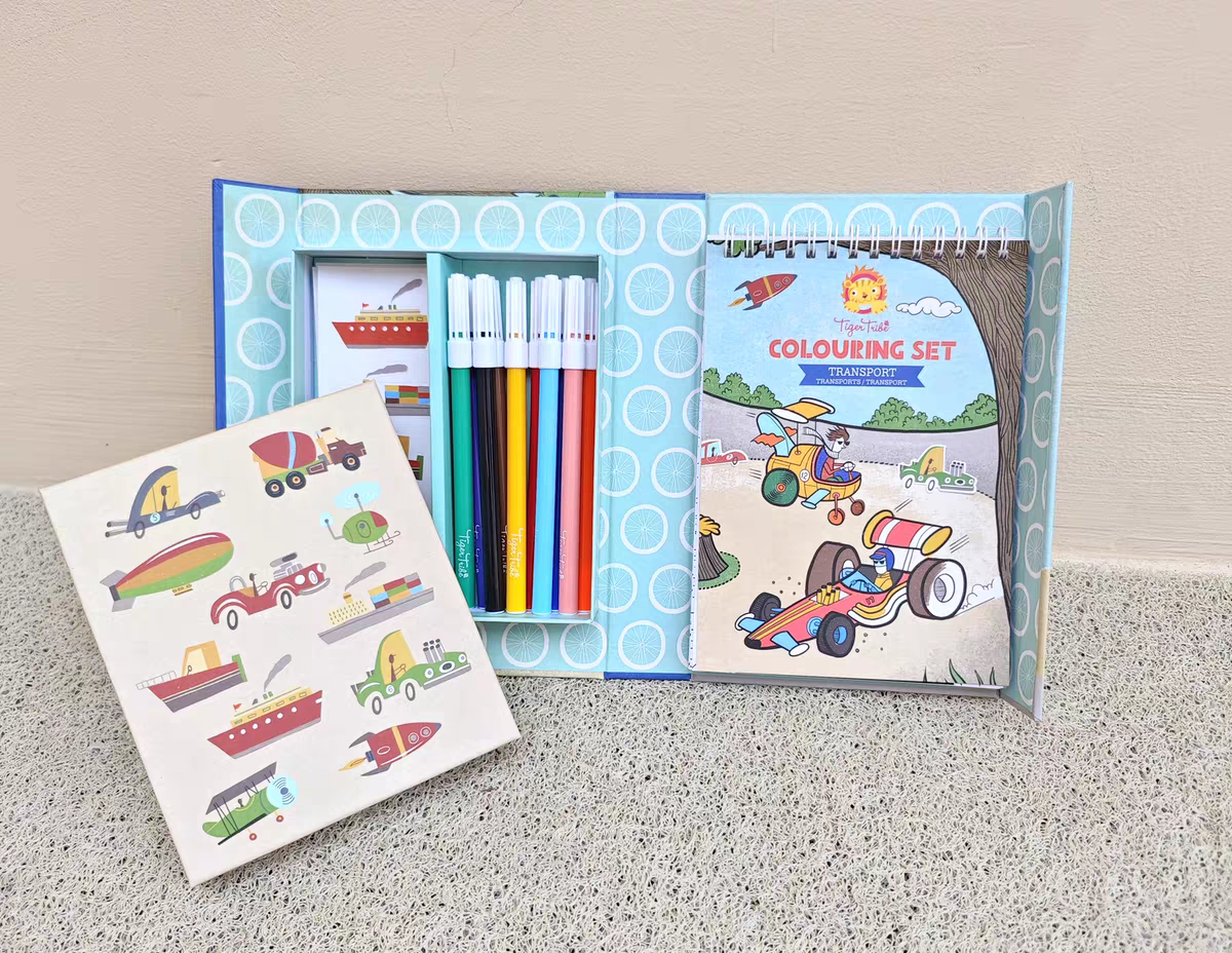 Colouring Set - Transport | Tiger Tribe | Hard Cover | 4+