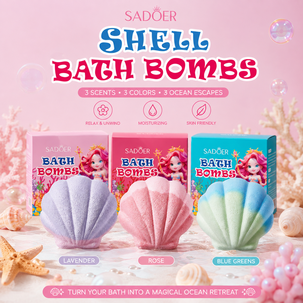 Shell Bath Bombs Bubble Stress Relief Self Care 120g