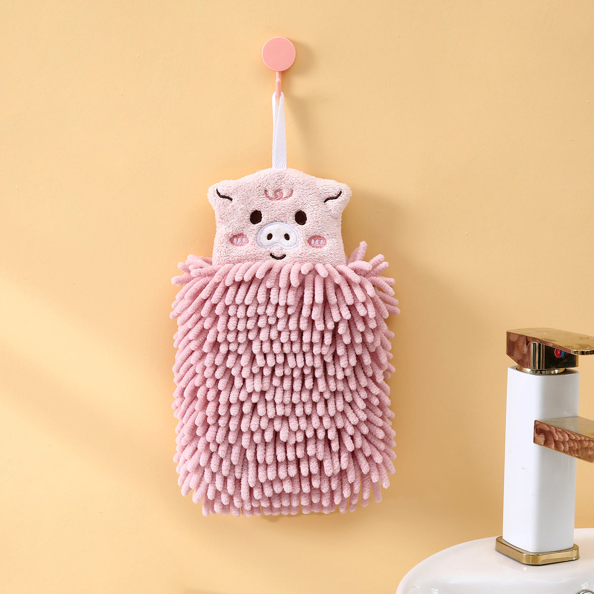 Cute Animal Chenille Hanging Hand Towel – 28 × 18 cm