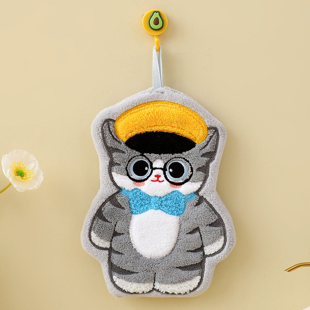 Cute Cat Coral Fleece Hanging Hand Towel – 24 × 19 cm