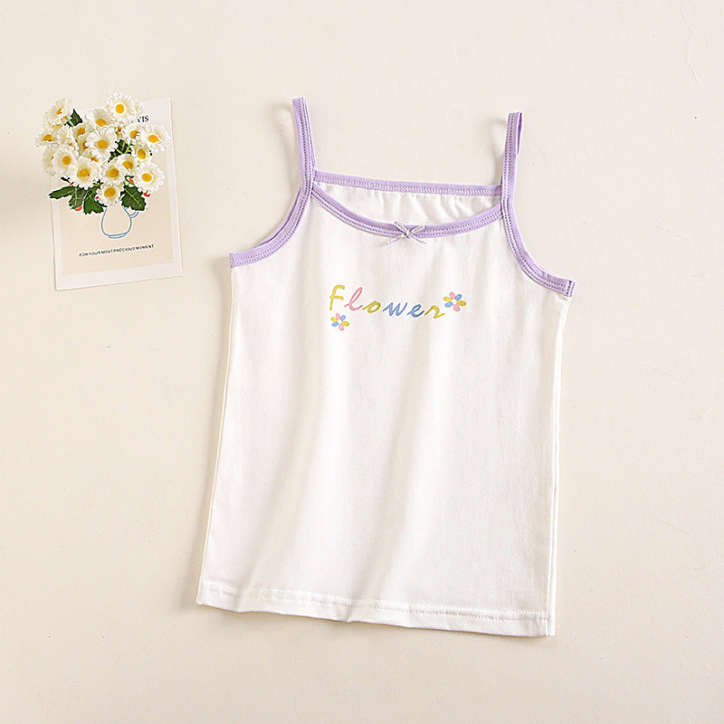 Girls Cotton Tank Tops (4 pcs) – Purple Flower | Size 2–10Y