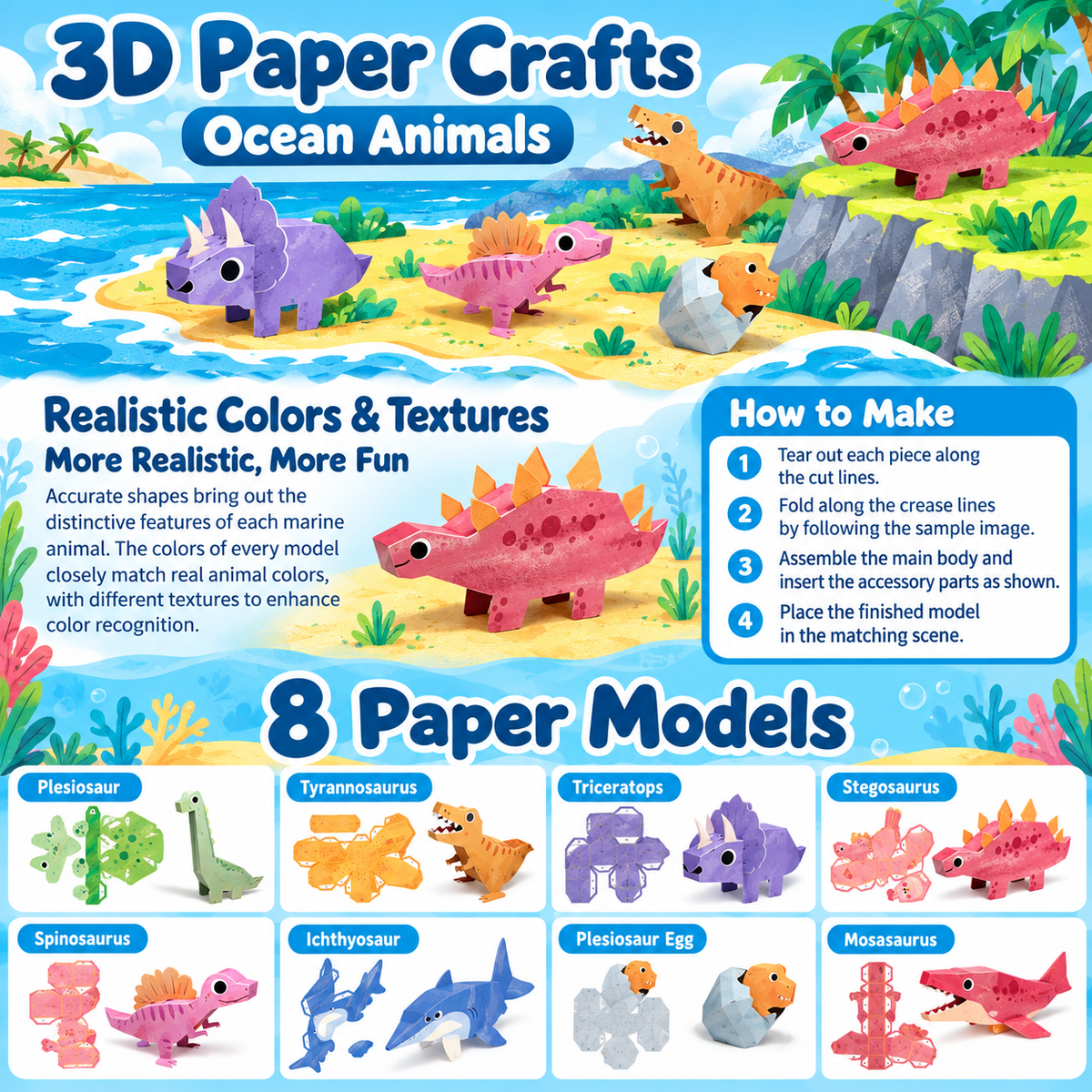 3D Paper Craft Kit for Kids – 5 Designs | 3+