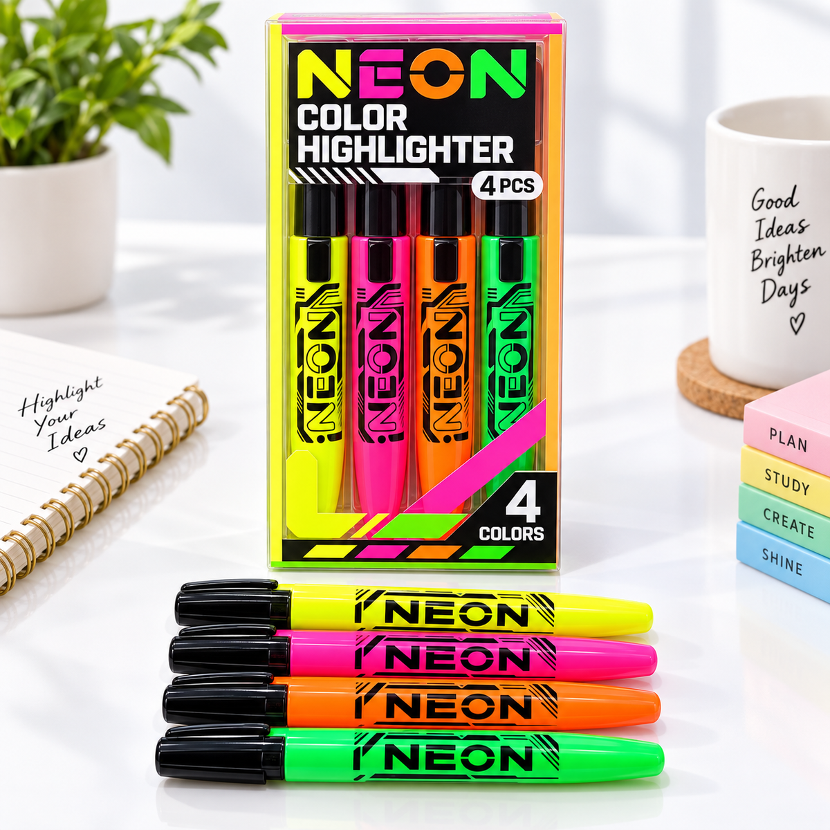 Neon Color Highlighter Set – 4 Colors | 4 Pcs