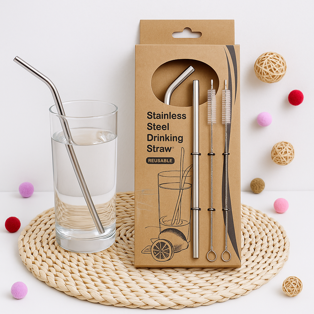 Reusable Stainless Steel Drinking Straw 4pcs  With 1 Cleaners Pipe