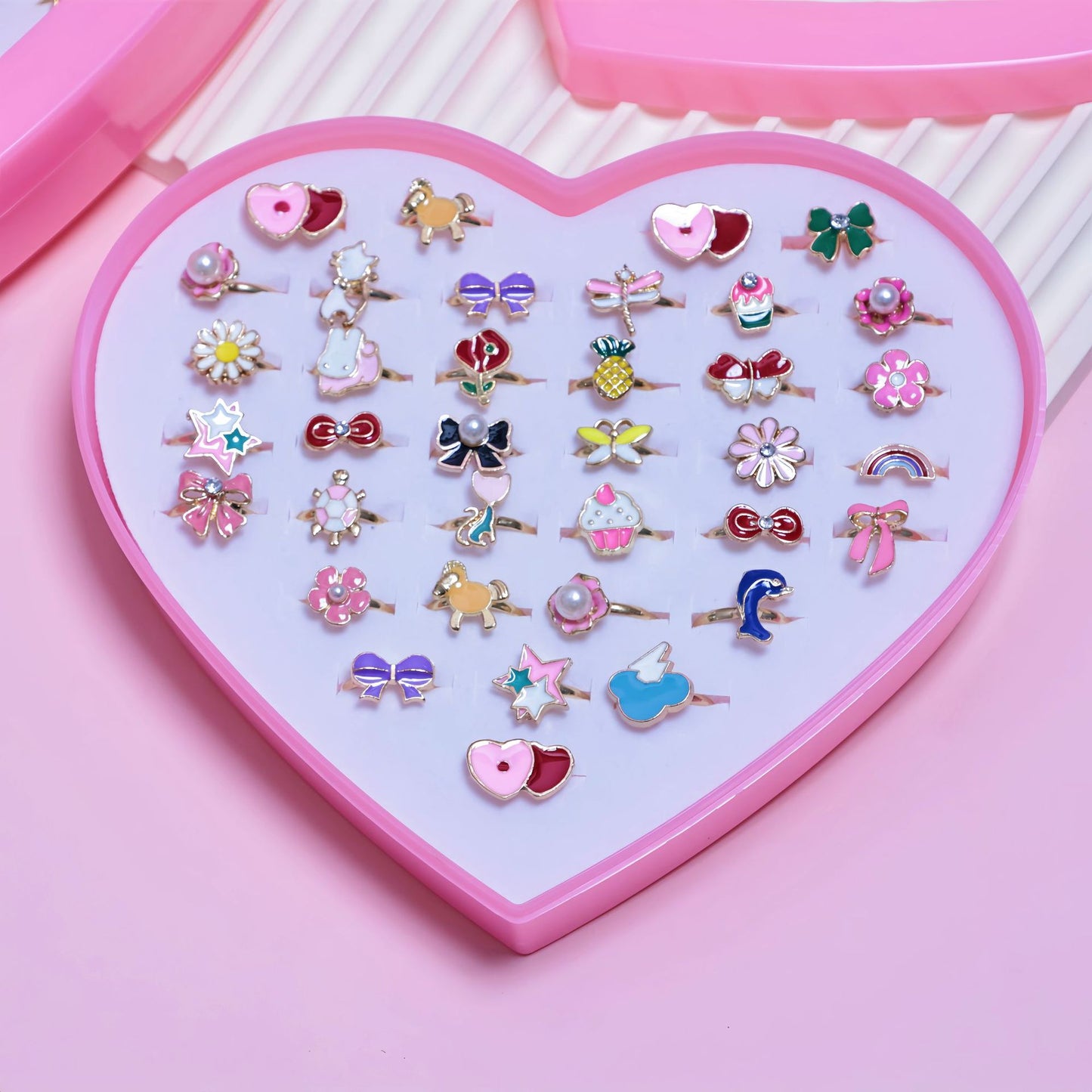 Kids Adjustable Ring Collection – 36 Cute Designs | 3+