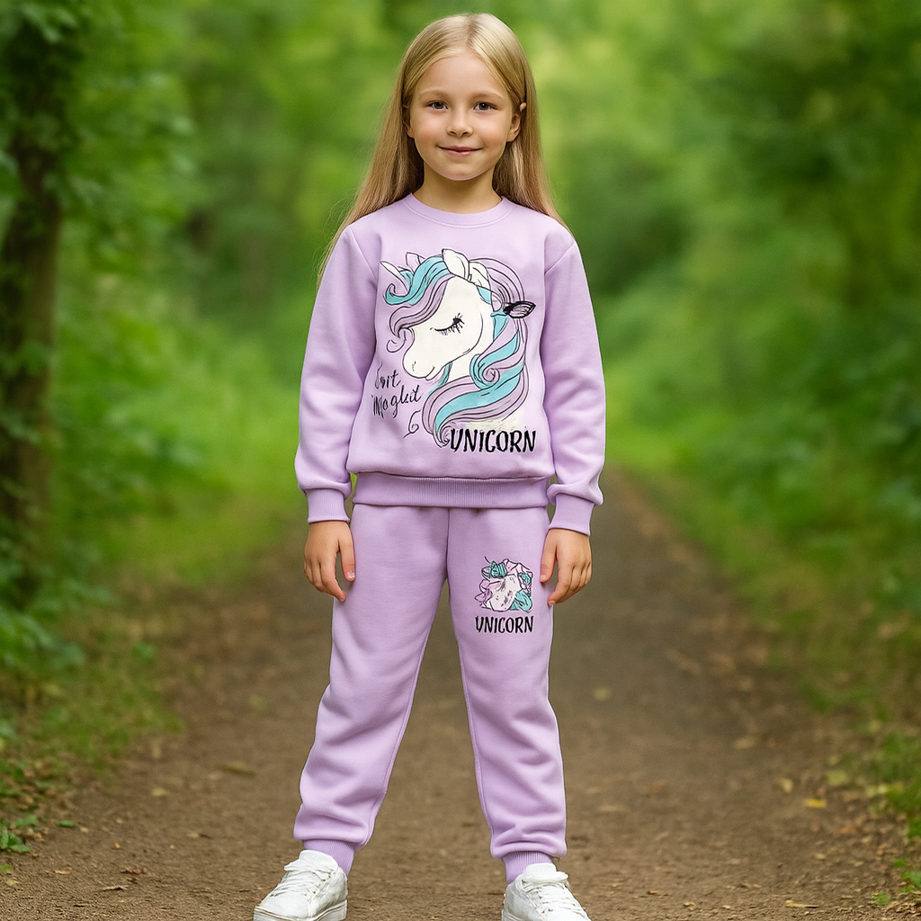 Outfit Purple Warm With Fleece Unicorn Design Size 3-10y