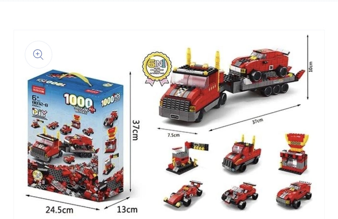 Truck & Racing Cars Building Blocks Set (6 in 1) |  1000pcs | 6+