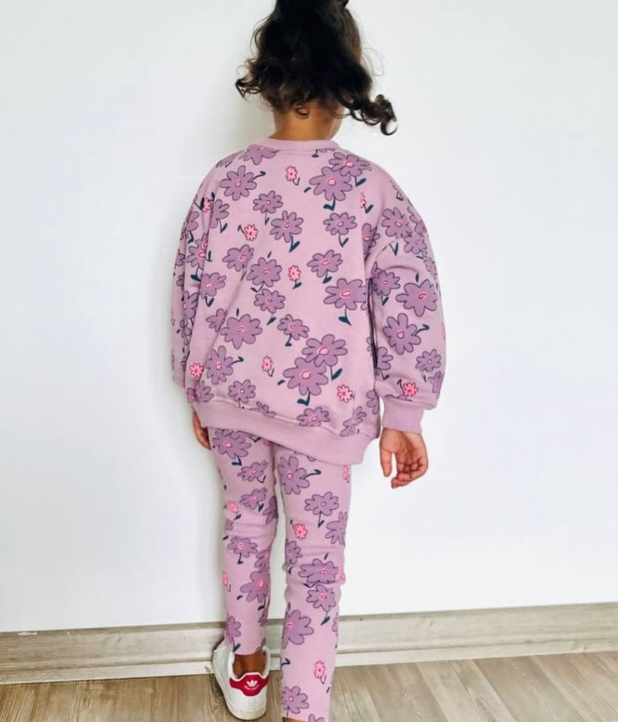 Purple Flowers Outfit Cotton 100%2-8y