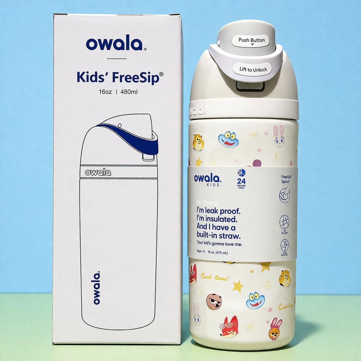 Owala Bottle Stainless Steel FreeSip Leak-proof | Cute Animals | 480ml