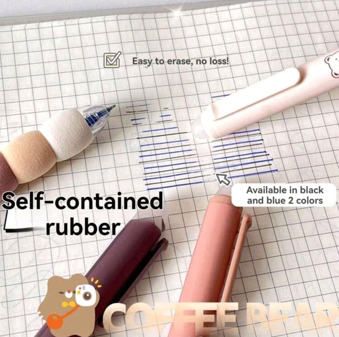 Cartoon Erasable Pen Pack Of 4 Pcs  Black Or Blue Ink Press Pen 0.5mm