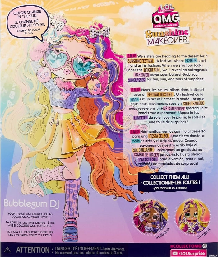 L.O.L. Surprise! OMG Sunshine Color Change Bubblegum DJ Fashion Doll - Multiple Surprises and Accessories