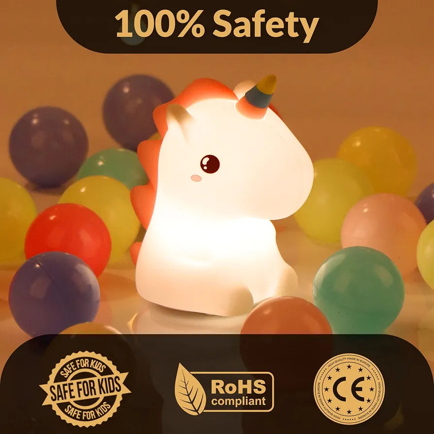 Rainbow Unicorn Night Light Silicone Rechargeable Colorful Lamp LED | 3+