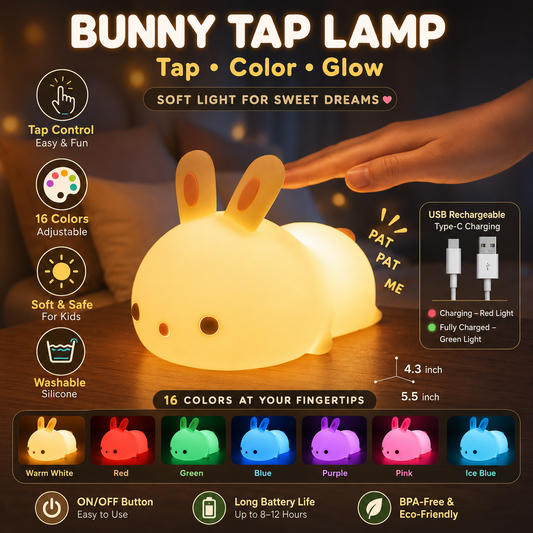 Lovely Bunny Silicone Night Light - Usb Rechargeable | 3+