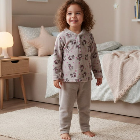 Pyjama Warm Light Grey Kitty Design Size 1-5y