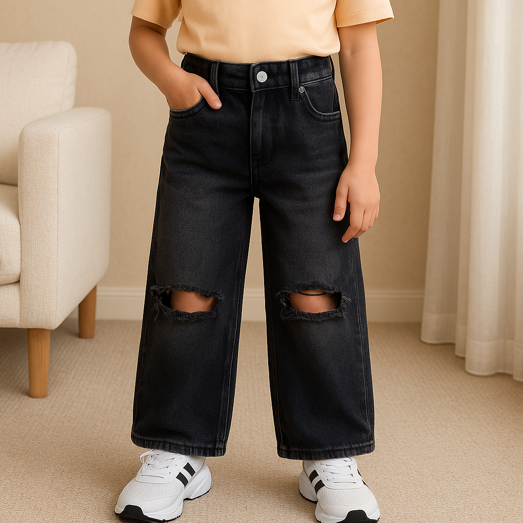 Black Jeans For Girls High Quality  High Waist Wide Leg Size 5-12y
