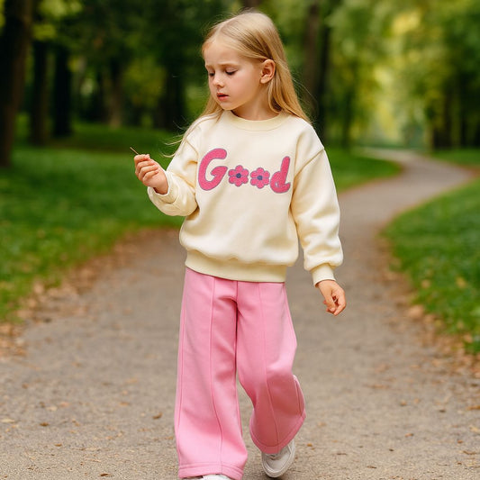 Outfit Warm With Fleece Good Flower Design Size 3-10y