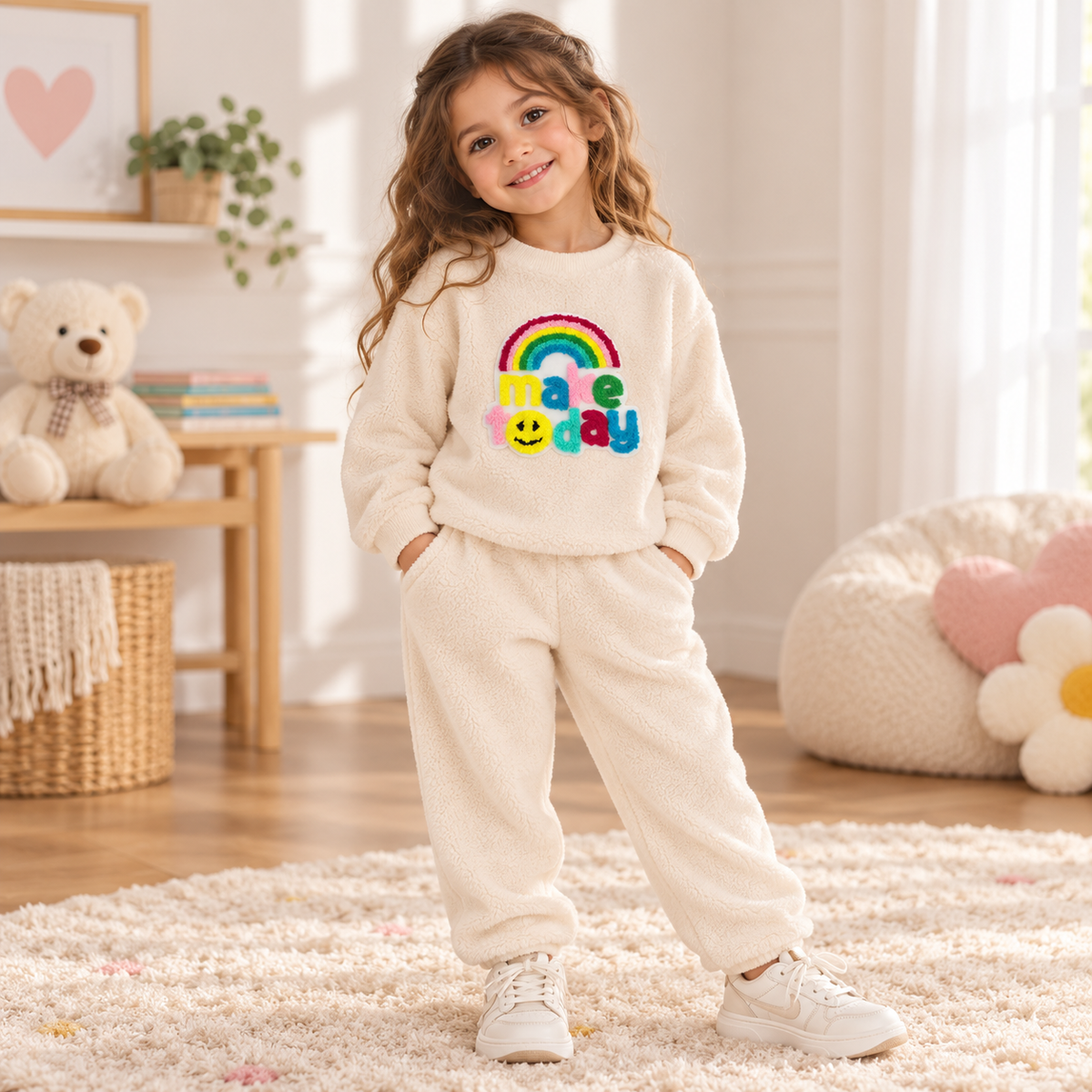 Girls’ Cozy Fleece Pajama Set – Make Today Rainbow | 1–12Y