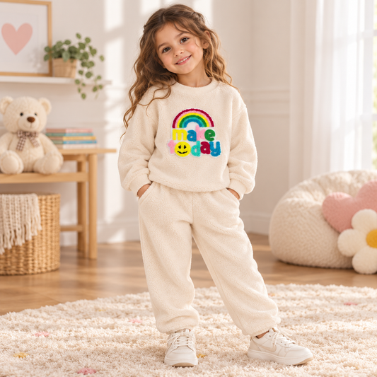 Girls’ Cozy Fleece Pajama Set – Make Today Rainbow | 1–12Y