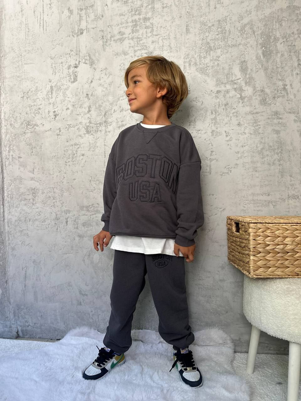 Grey Boston Outfit For Boys 2pcs