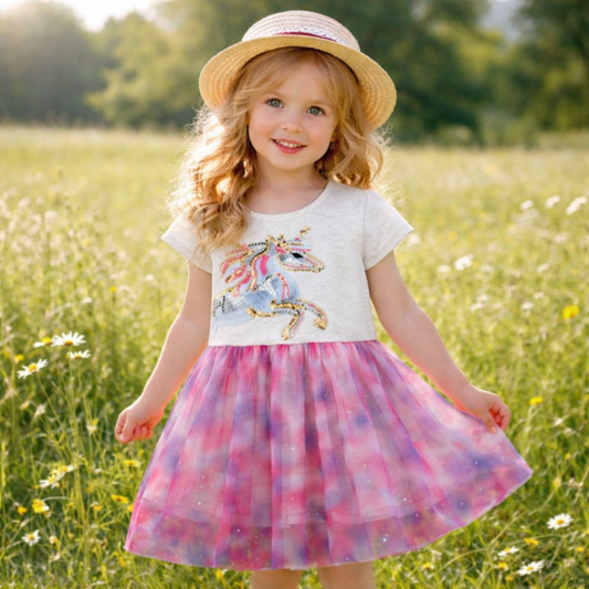 Unicorn Dress Cotton For Girls (4-5y)
