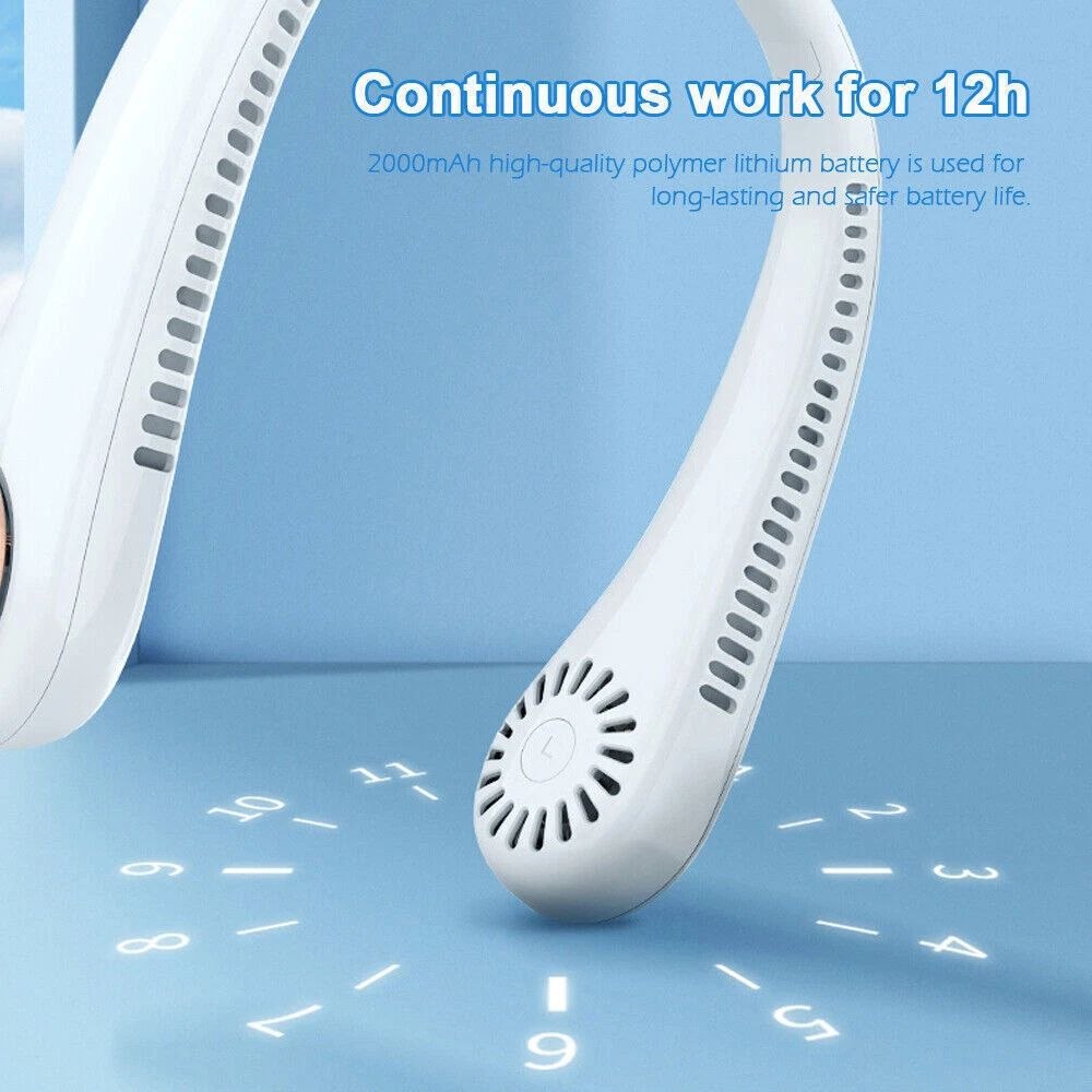 Folding Neck Hanging Charging Fan – White & Pink