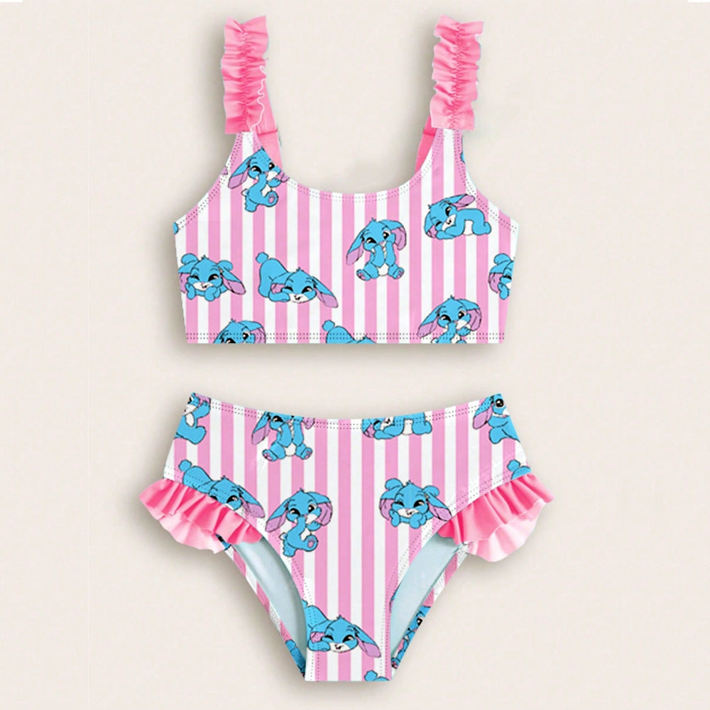 Blue & Pink Bunny Swimsuit Stripe 2pcs | Size 4-7Y