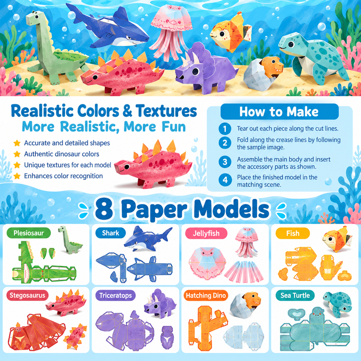 3D Paper Craft Kit for Kids – 5 Designs | 3+