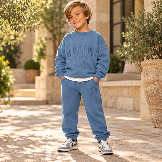Kids’ 100% Cotton Boston Outfit – Blue / 5–6Y