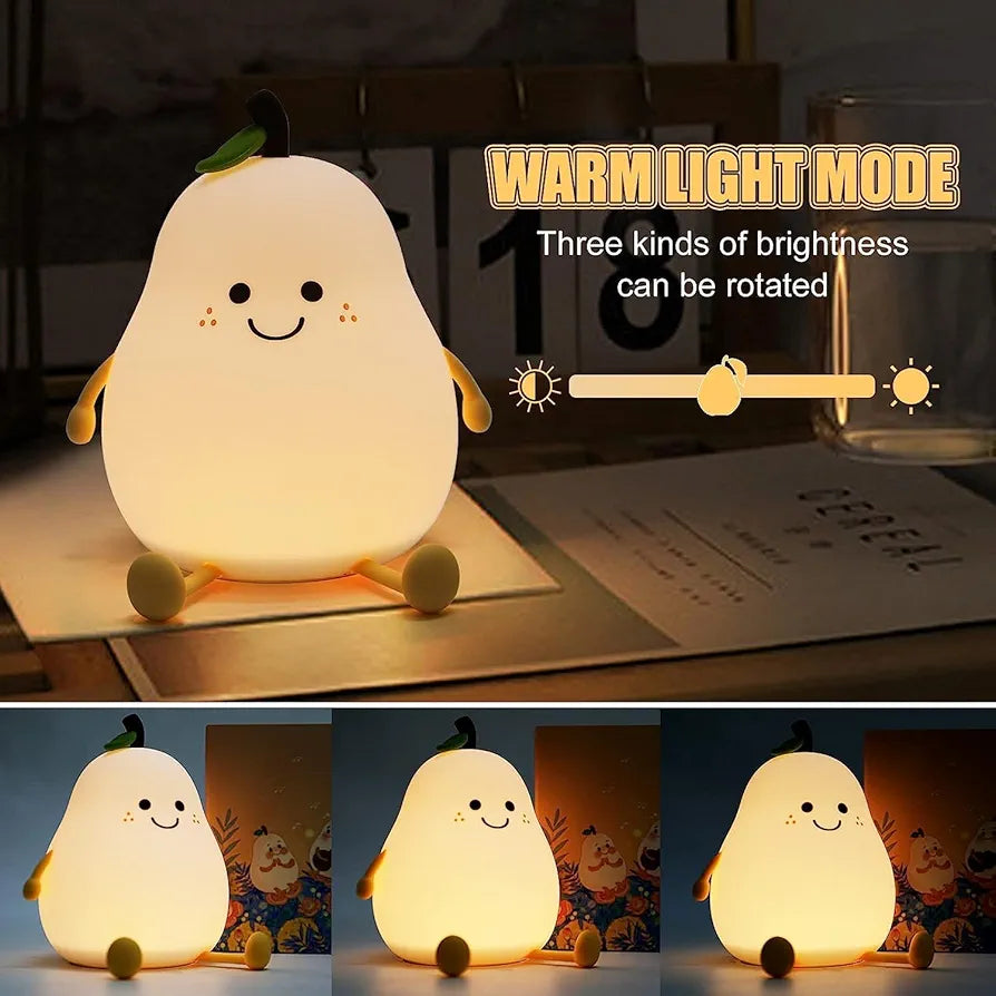 Cute Pear Night Light Silicone Rechargeable Colorful LED | 3+