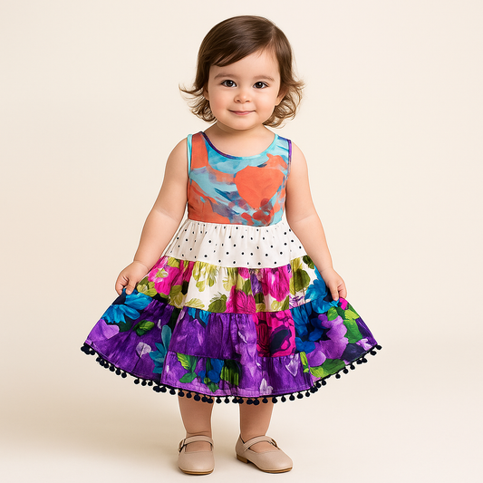 Cute Dress For Kids Flower Design Size 2y