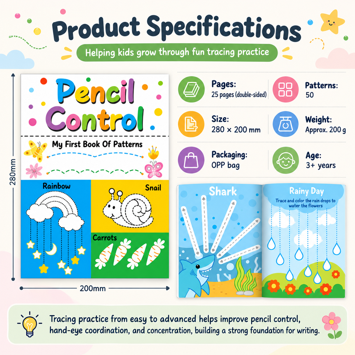 Kids Pencil Control & Tracing Activity Book – | Size 27×21.5cm