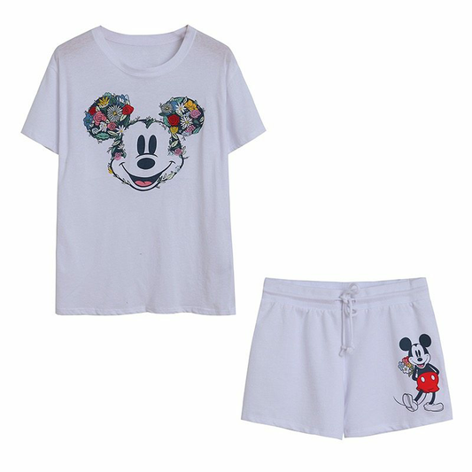 Outfit For Women Mickey Mouse Floral Design Set Of 2 Pcs Tshirt&Short Size XS-S