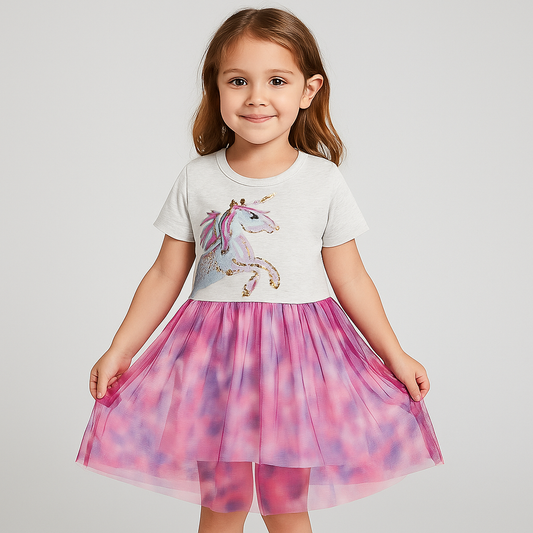 Unicorn Dress Cotton 100% For 2-7y