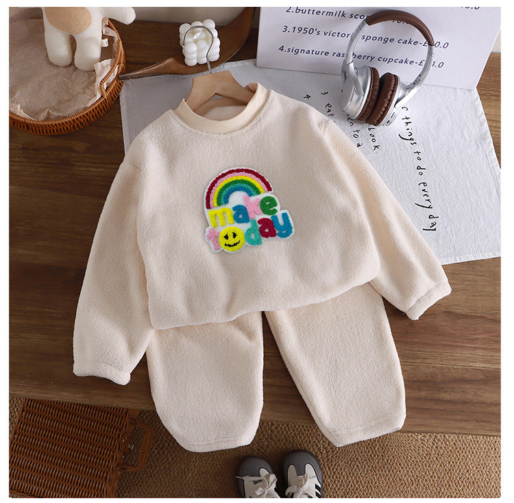 Girls’ Cozy Fleece Pajama Set – Make Today Rainbow | 1–12Y