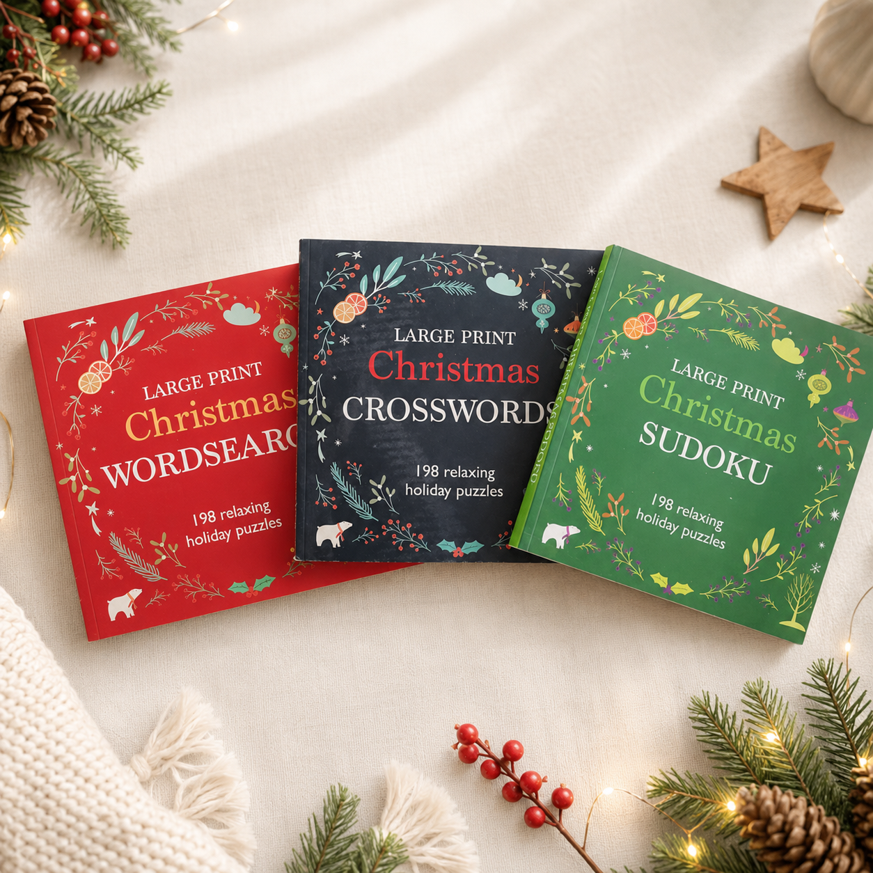 Large Print Christmas 198 Relaxing Holiday Puzzles | Soft Cover | 14+