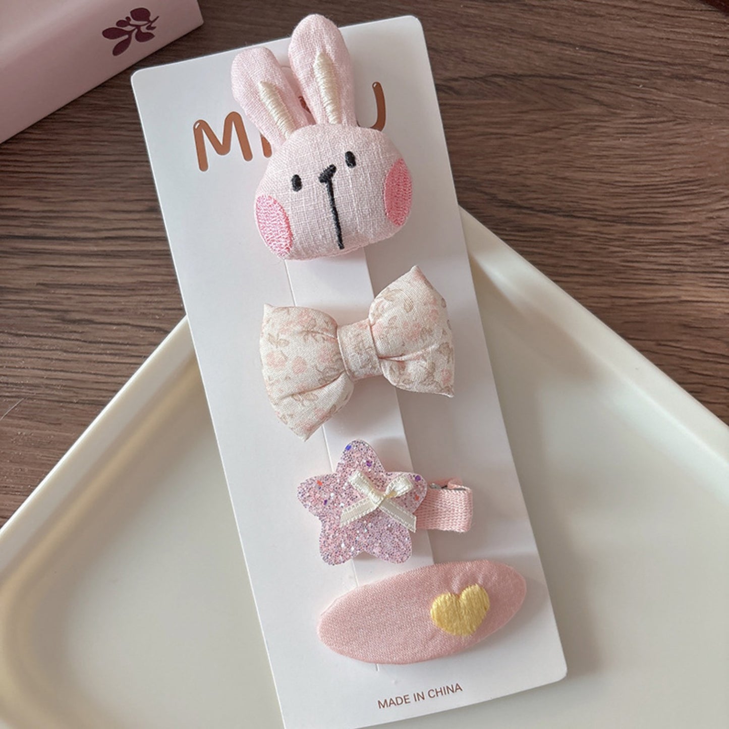 Cute Pink Hair Clips Pack - Set for Girls | 4pcs