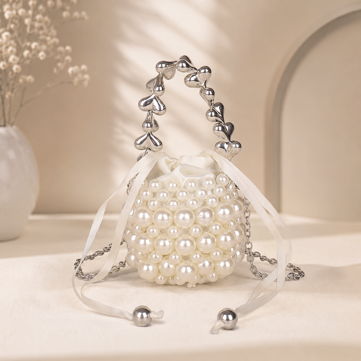 Girl Pearl Beaded Mini Drawstring Bag