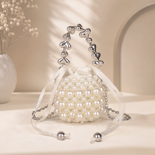 Girl Pearl Beaded Mini Drawstring Bag