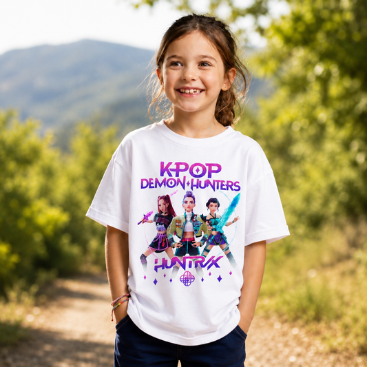 K-POP Demon Hunters G Oversized T-Shirt – White | Size 5-14y