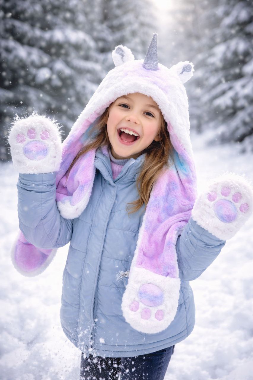 Warm Winter Hat Colorful Purple Unicorn