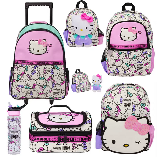Smiggle Hello Kitty Design Set Of 3pcs Bottle Lunch Bag Backpack 42cm