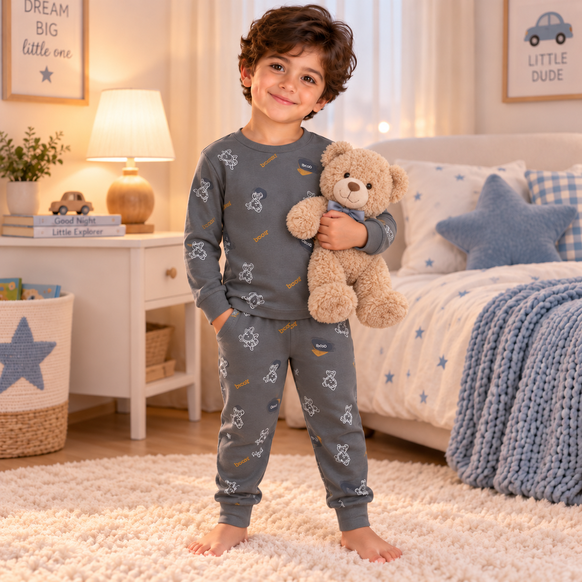 Boys’ 100% Cotton Teddy Bear Pajama Set | 8–14Y