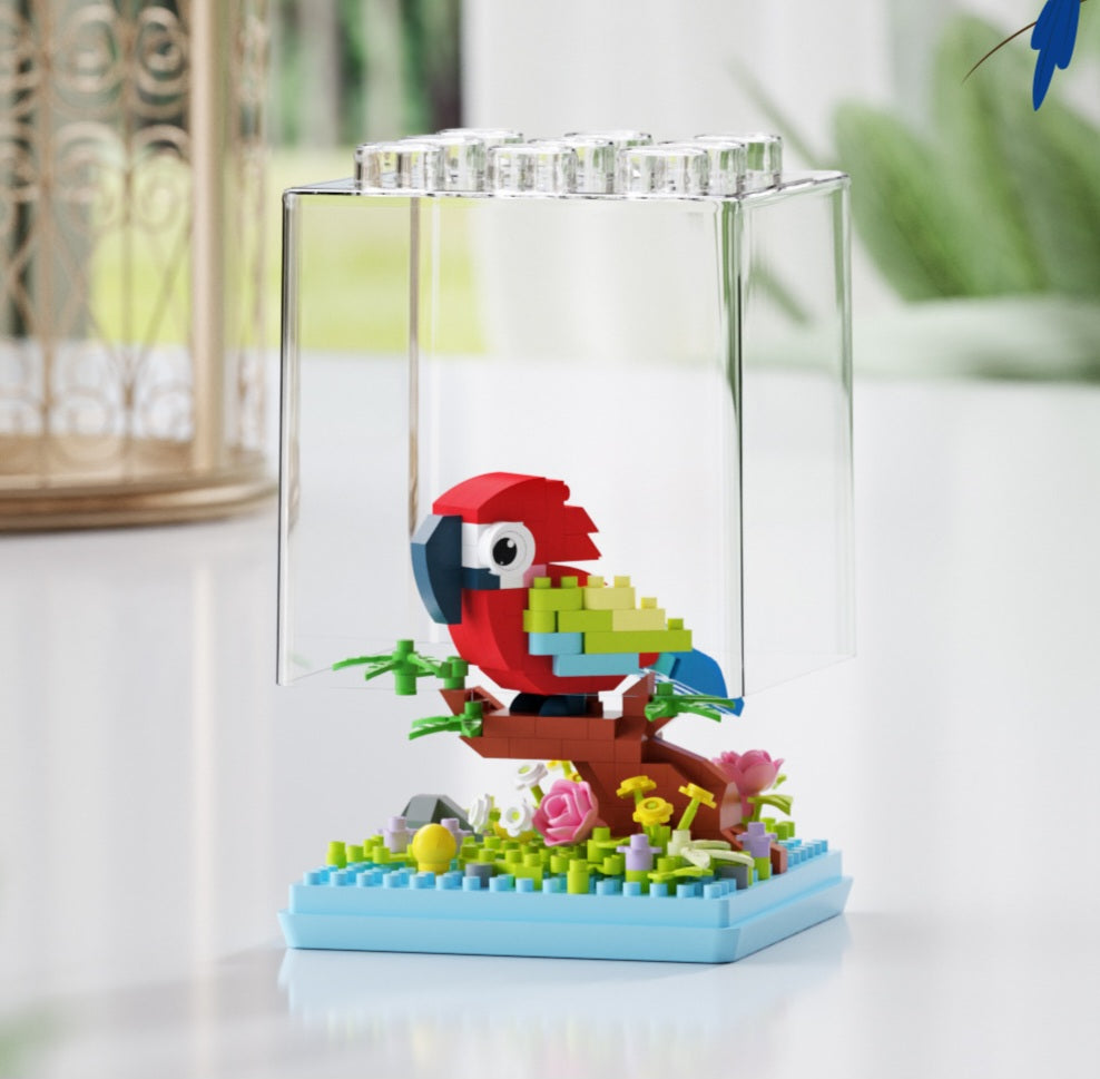 Mini Parrot Building Block Flower Display Set with Clear Case