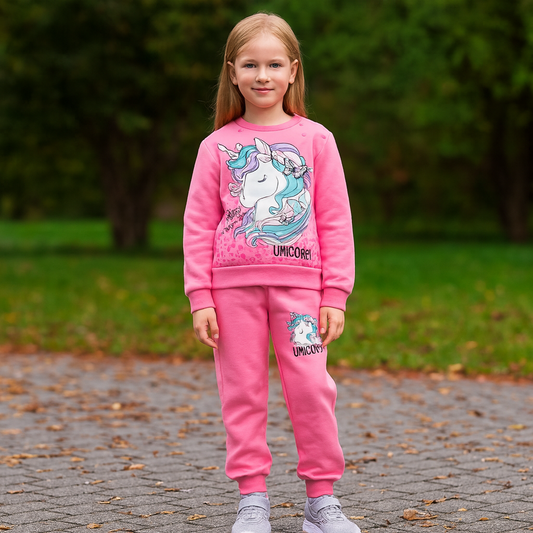 Outfit Pink Warm With Fleece Unicorn Design Size 3-10y