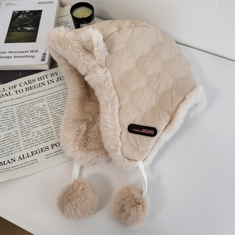 Warm Plush Hat Beige Cat Style 3-10y