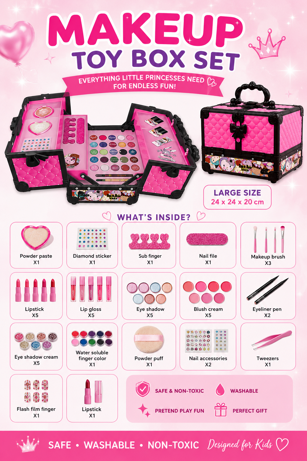Kids Makeup Set For Girls – Princess Cosmetic Beauty Box✨💄